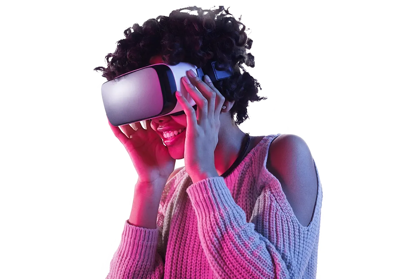 Smiling woman in VR headset